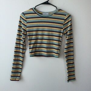 36point5 long sleeve stretch cropped striped shirt women Sz small